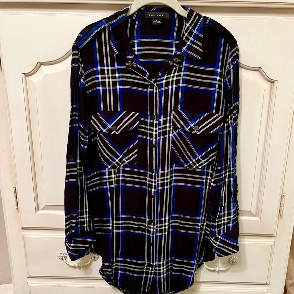 Sanctuary Long Sleeve Black and Blue Tunic Top